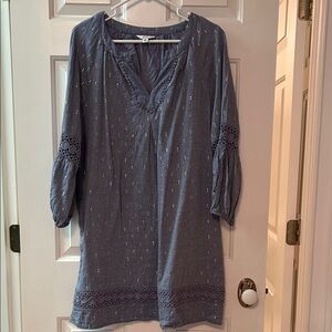 Crown & Ivy Blue Tunic with Gold Accents